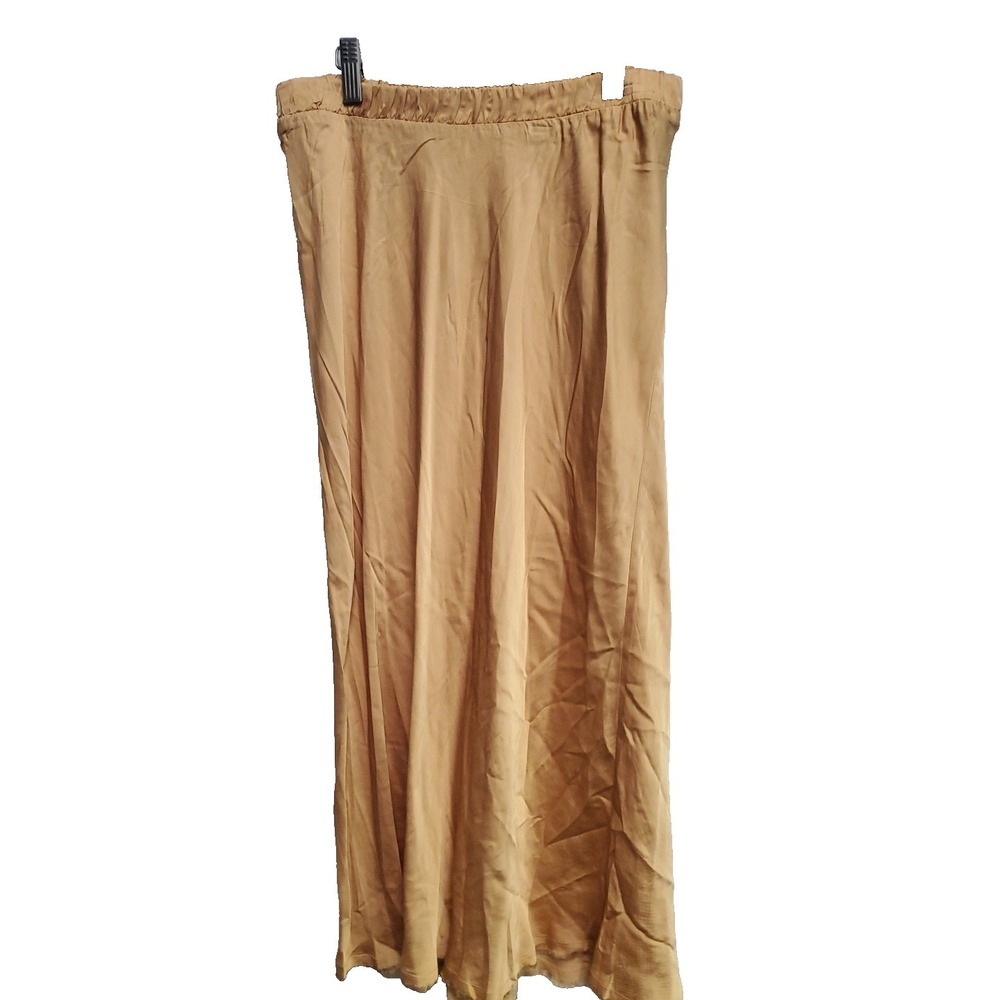 Nation LTD Hammered Satin MIDI‎ Bias Skirt Gold Raw Hem Size Large
